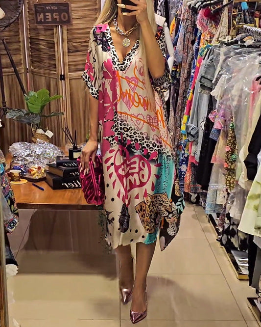 Marianna | Kaftan Dress Multicolour V-Neck Print