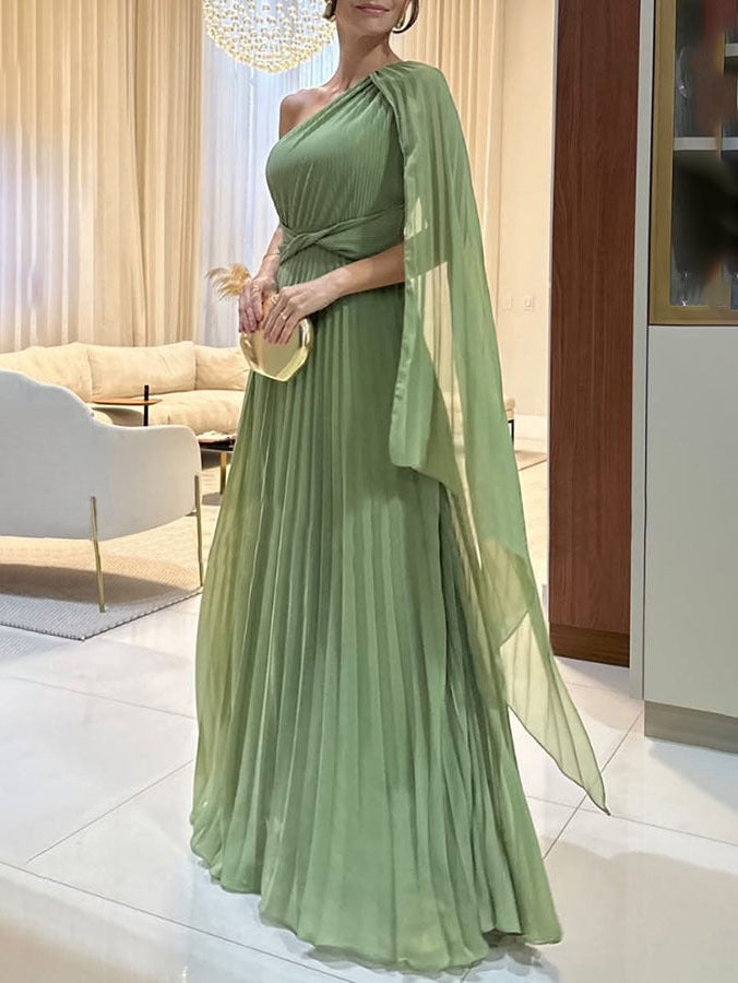 Kiriana | One Shoulder Pleated Maxi Evening Dress