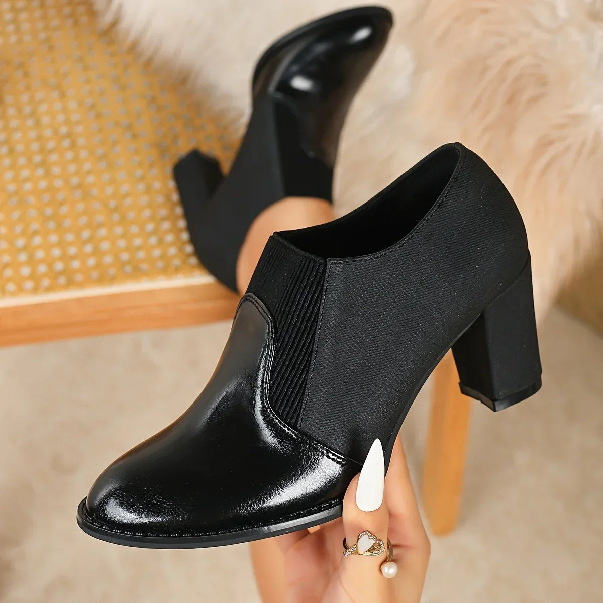 Ulenka | Ankle Boots Block Heel Slip-On Design