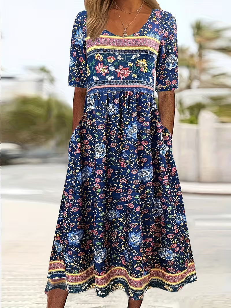 Lisan | Floral Print V-Neck Midi Dress