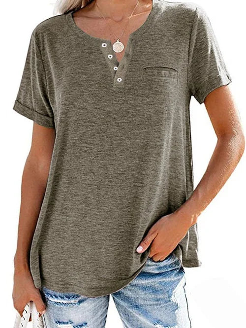 Cettina | Short Sleeve Pocket Henley T-Shirt