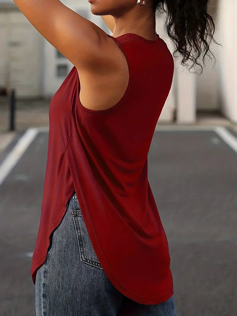 Desirae | Sleeveless Round Neck Curved Hem Top