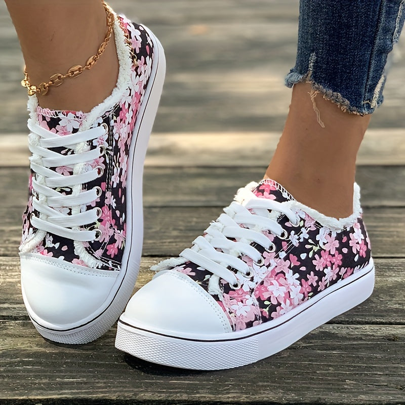 Bristy | Shoes with Floral Print Lace-Up Front
