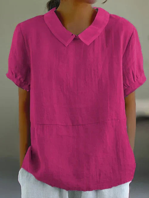 Henny | Short Sleeve Collared Cotton Feel Blouse