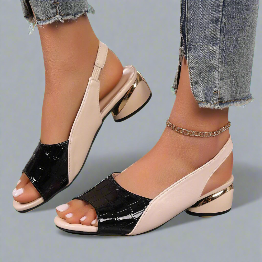 Janire | Open Toe Colour Block Low Heel Sandals