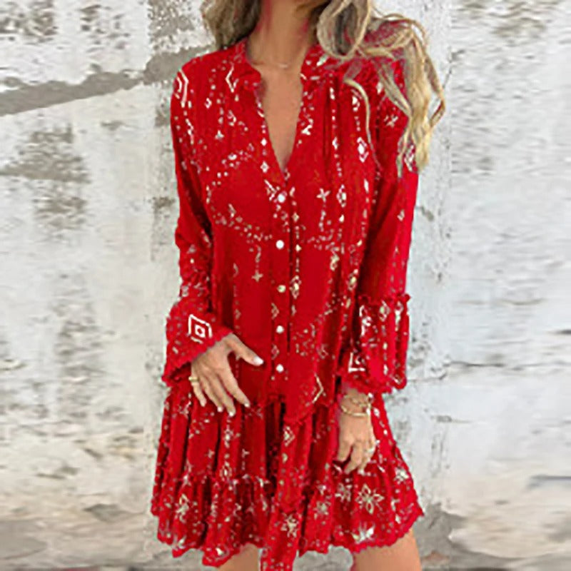 Gillian | Printed Long Sleeve Smock Dress