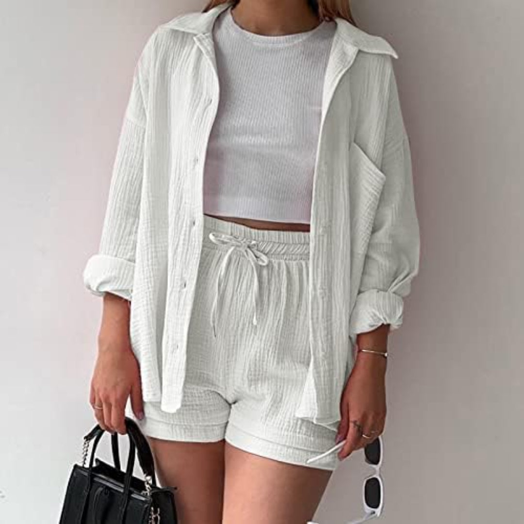 Katelyn | Shirt And Shorts Crinkle Two Piece Set
