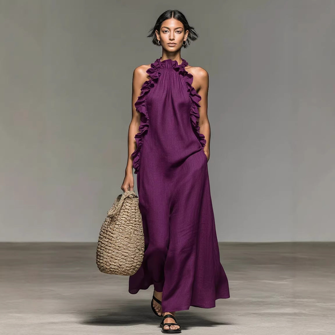 Vasara | Ruffle High-Neck Sleeveless Maxi Dress