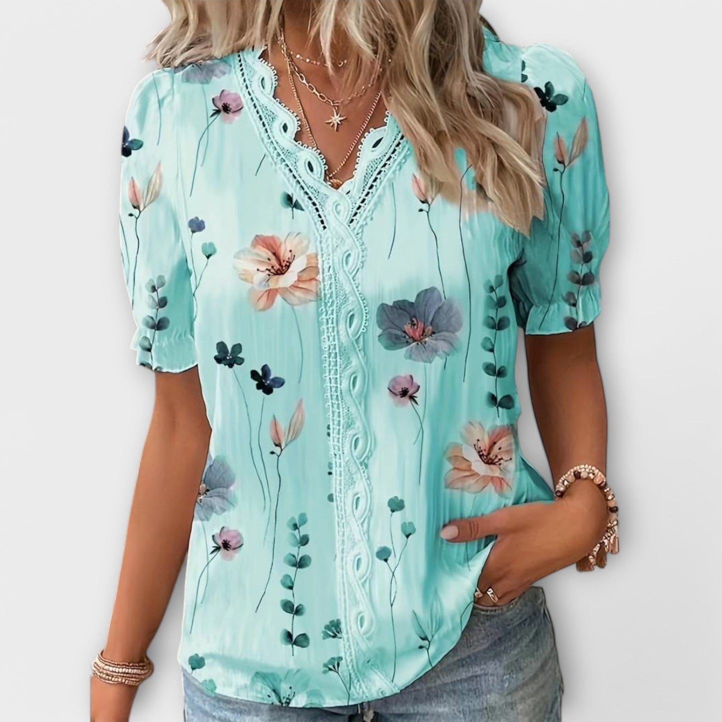 Bruni | Floral Print V Neck Pleated Blouse