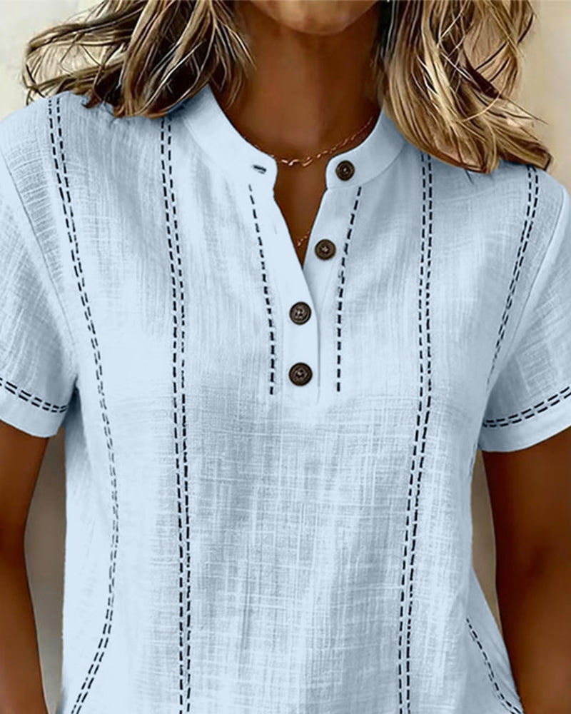 Vanessia | Short Sleeve Button Neck Blouse