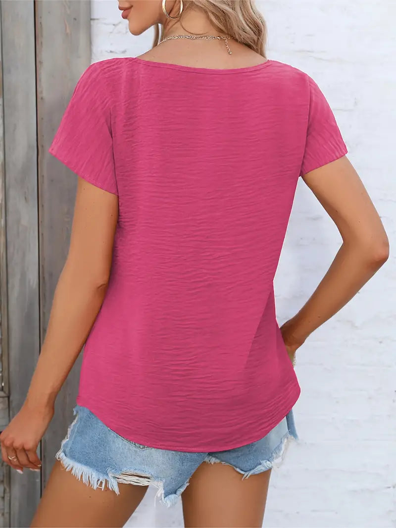 Shira | V Neck Short Sleeve Button Top