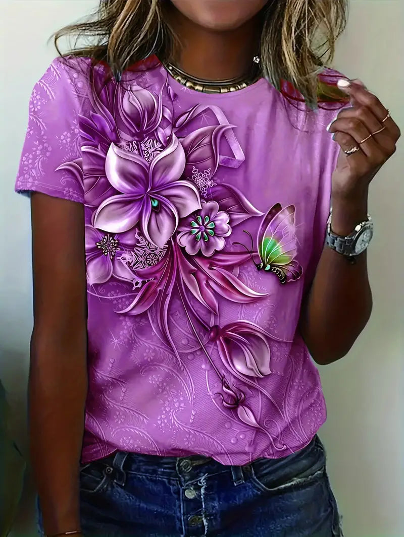 Carlisa | Floral Print Short Sleeve T Shirt