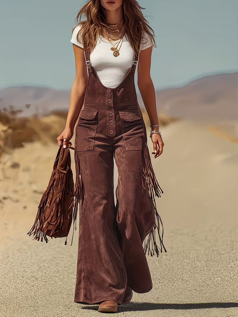 Ketiya - Wide Leg Cargo Pants With Fringe Trim