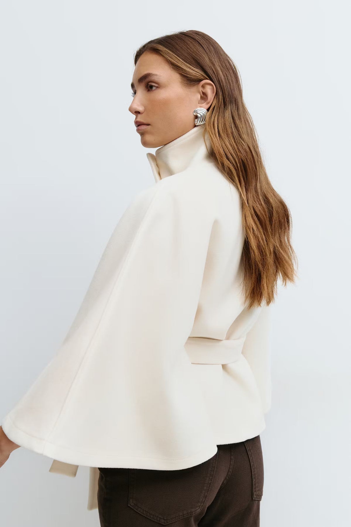 Carole | Belted Cape with Stand Collar