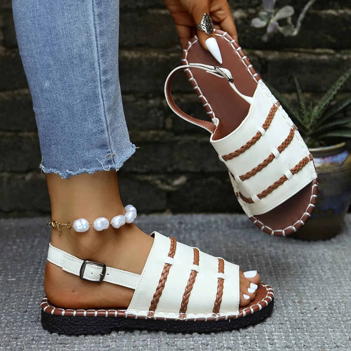 Samela | Braided Strap Buckle Flat Sandals