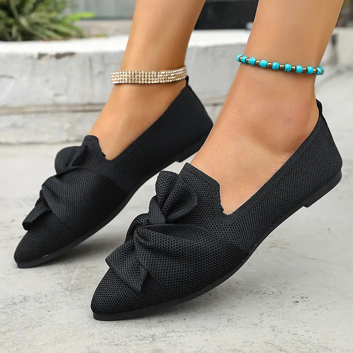 Hiromi | Pointed Toe Bow Front Flat Shoes