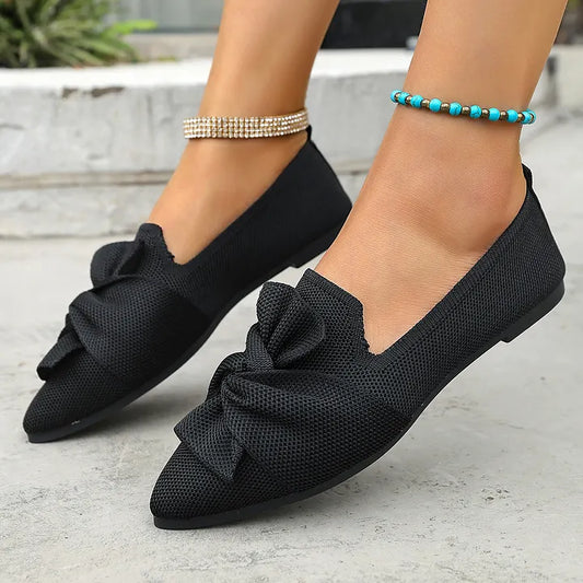 Hiromi | Pointed Toe Bow Front Flat Shoes