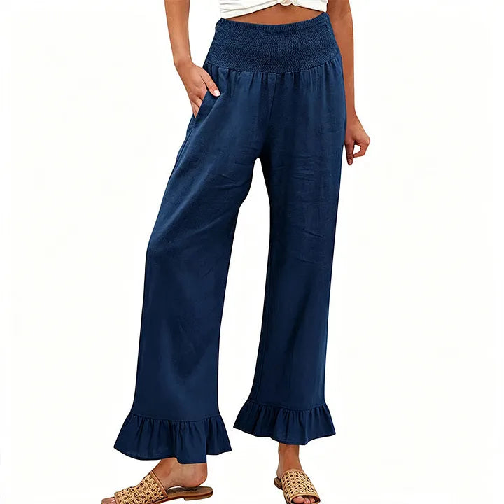 Moriom | Ruffle Hem Wide Leg Trousers