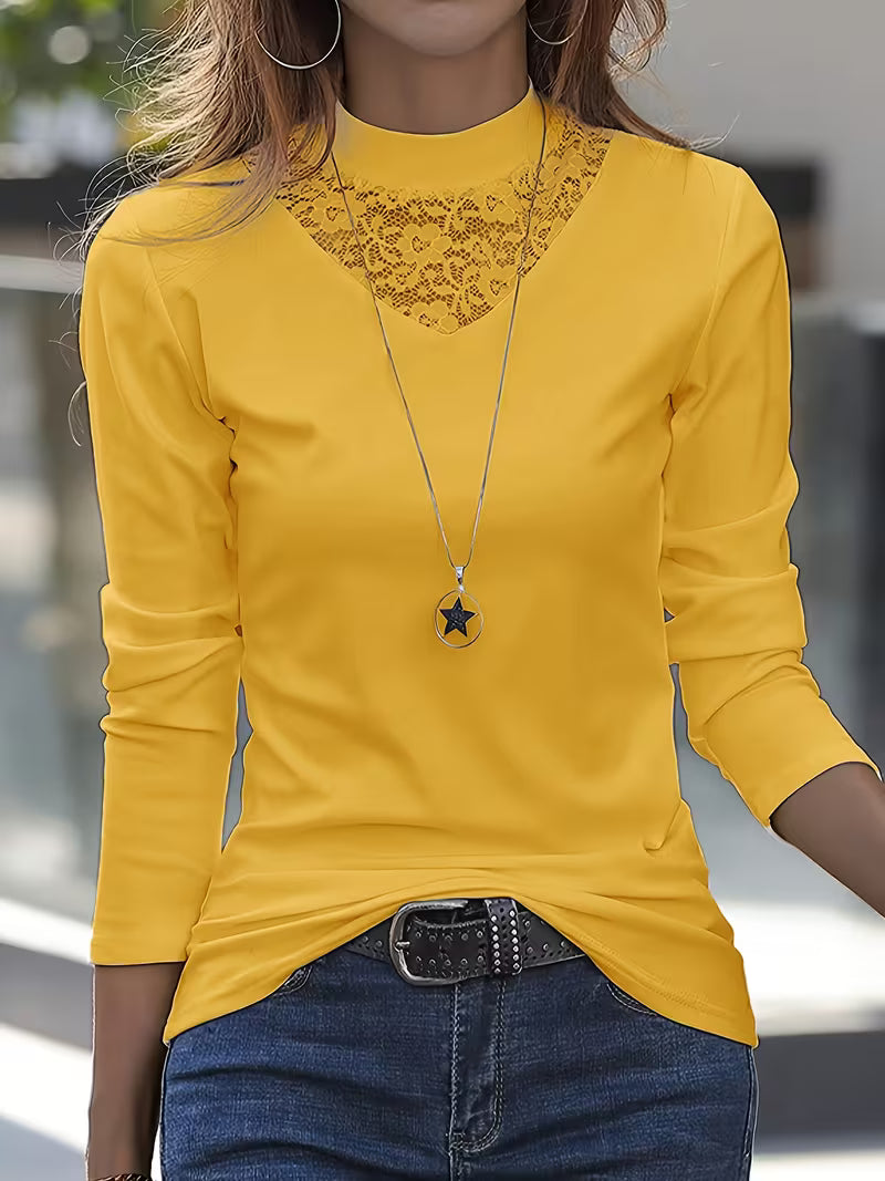 Marine | Long Sleeve Top with Lace Neckline