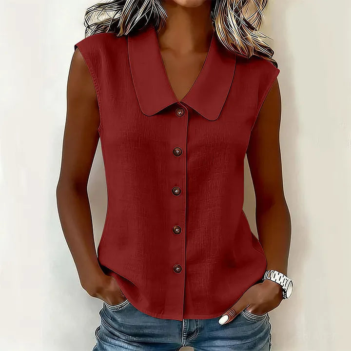 Chisato | Sleeveless V Neck Button Shirt