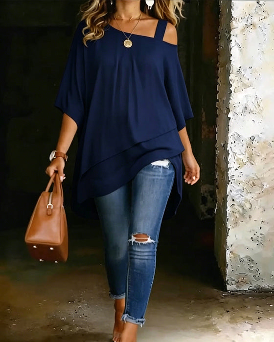 Aurona | Cold Shoulder Asymmetric Tunic Top