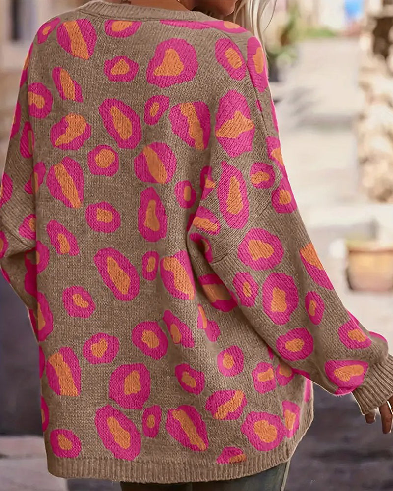 Sophie | Knit Jumper with Pink Leopard Print