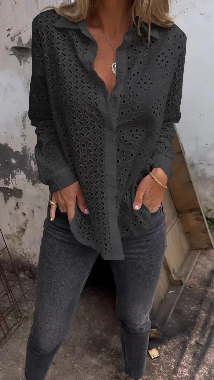 Tommie | Eyelet Long Sleeve Button Blouse