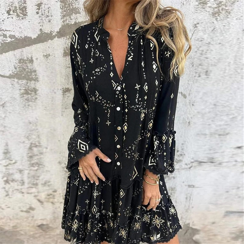 Gillian | Printed Long Sleeve Smock Dress