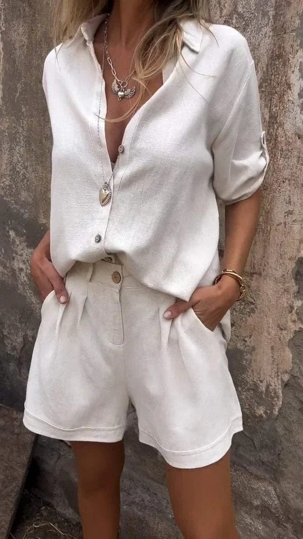 Dixie - Short Sleeve Button Front Blouse Shorts Set