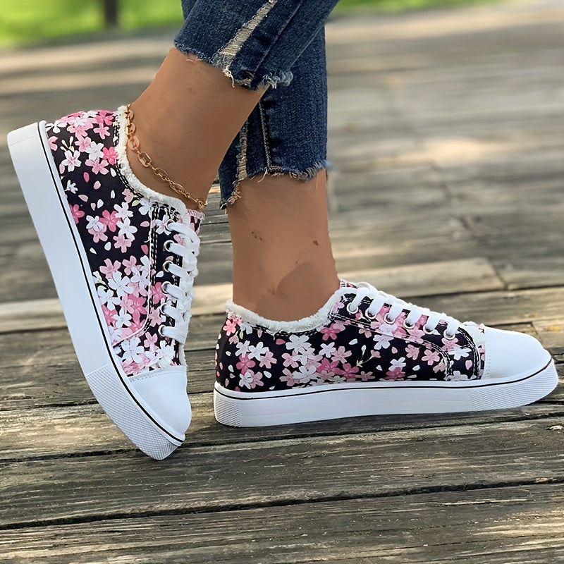 Bristy | Shoes with Floral Print Lace-Up Front