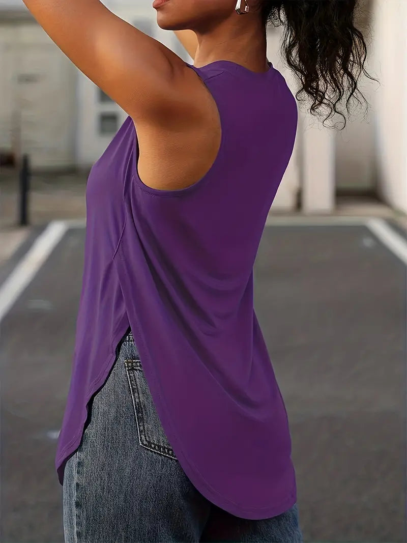 Desirae | Sleeveless Round Neck Curved Hem Top