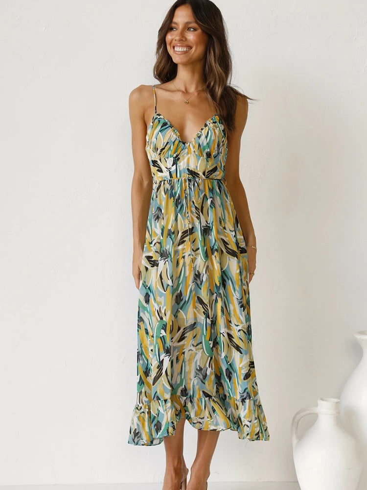 Emmeline | Printed Midi Dress Adjustable Straps