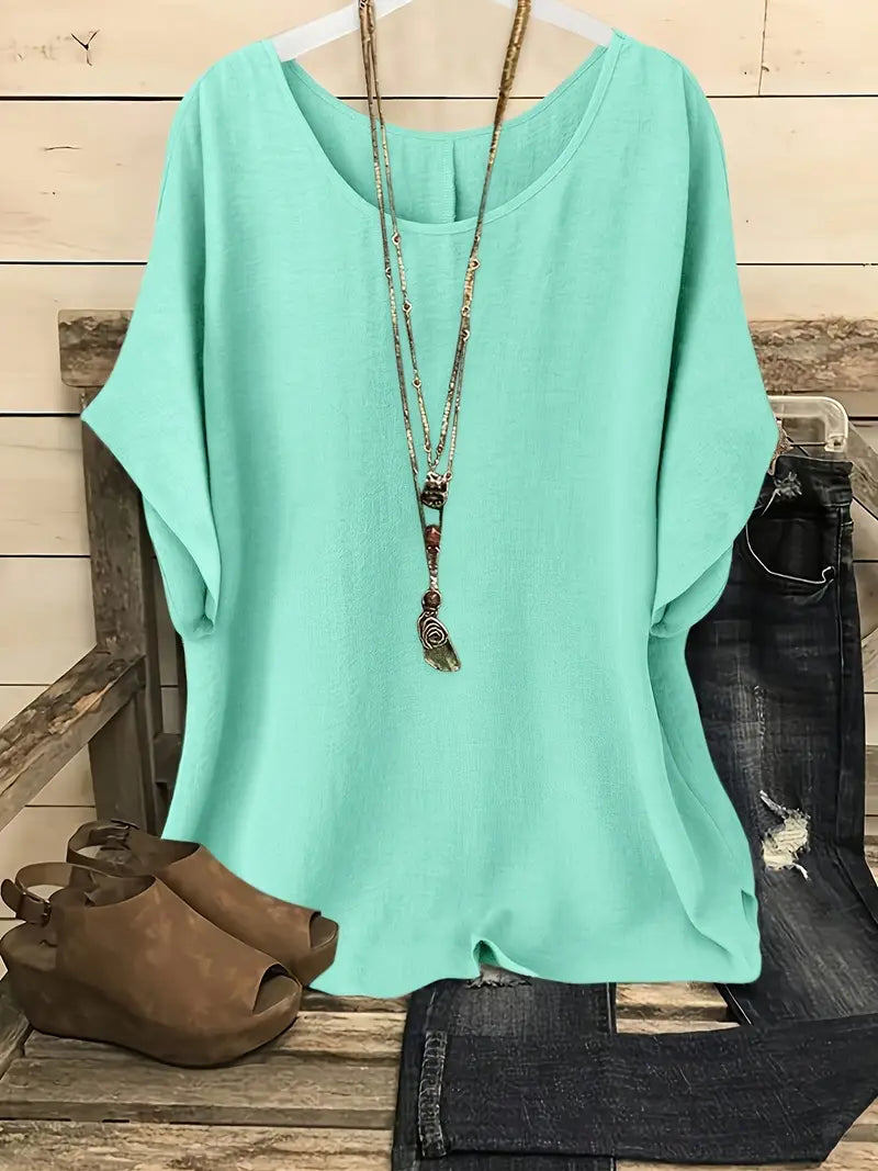Dilek | Loose Round Neck Short Sleeve Blouse