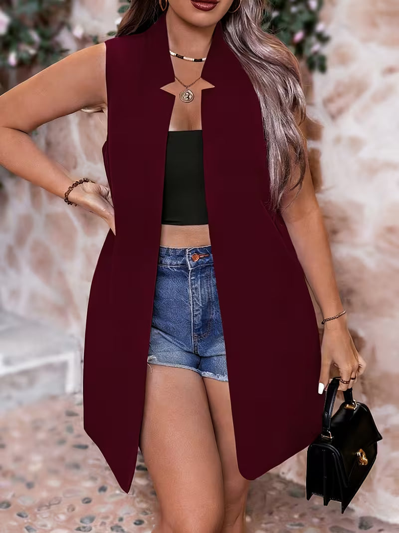 Alanaa | Sleeveless Open Front Vest in Dark Cyan