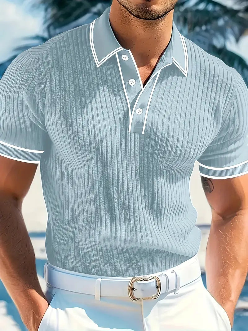 Orestis - Ribbed Short Sleeve Contrast Polo Shirt