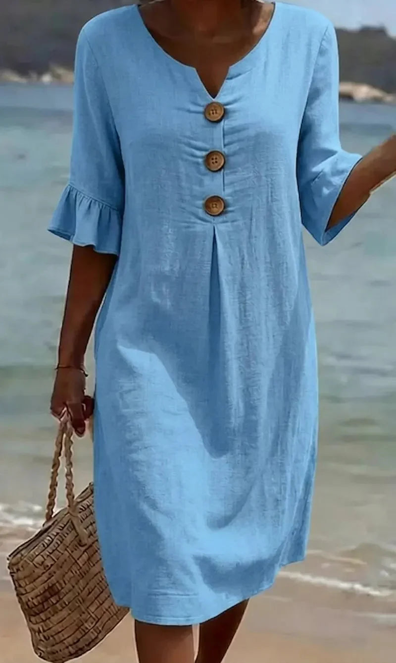 Mlaina - Button Front Frill Sleeve Midi Dress