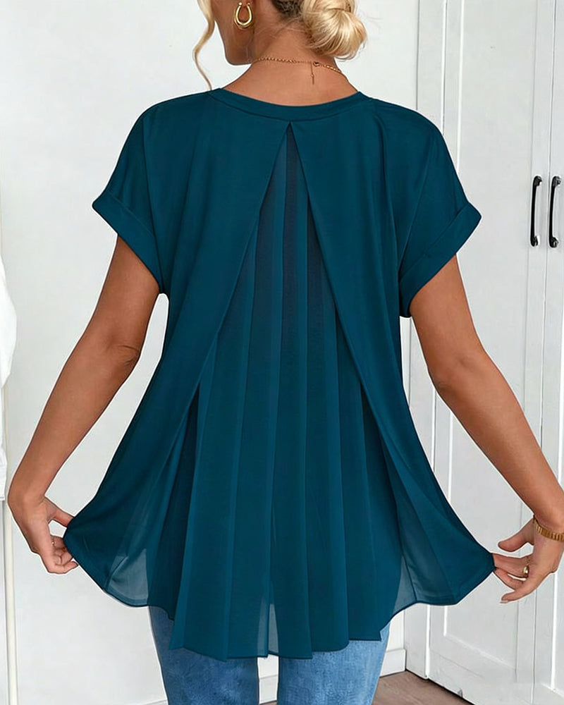 Liyanna - Patchwork V Neck Short Sleeve T Shirt