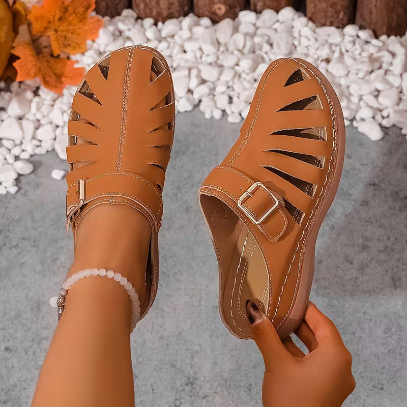 Alvena | Closed Toe Cutout Sandals with Buckle