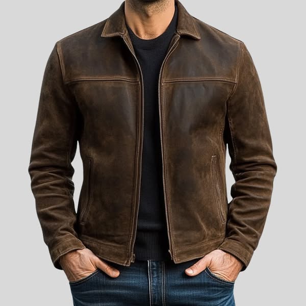 Fynn | Leather Style Zip Front Collared Jacket