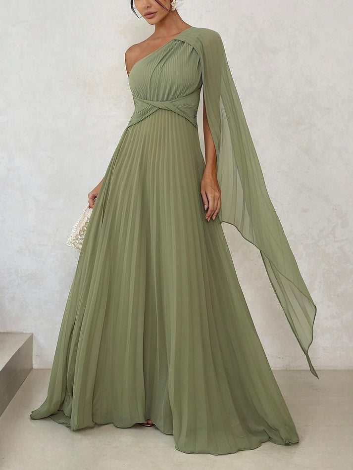 Kiriana | One Shoulder Pleated Maxi Evening Dress