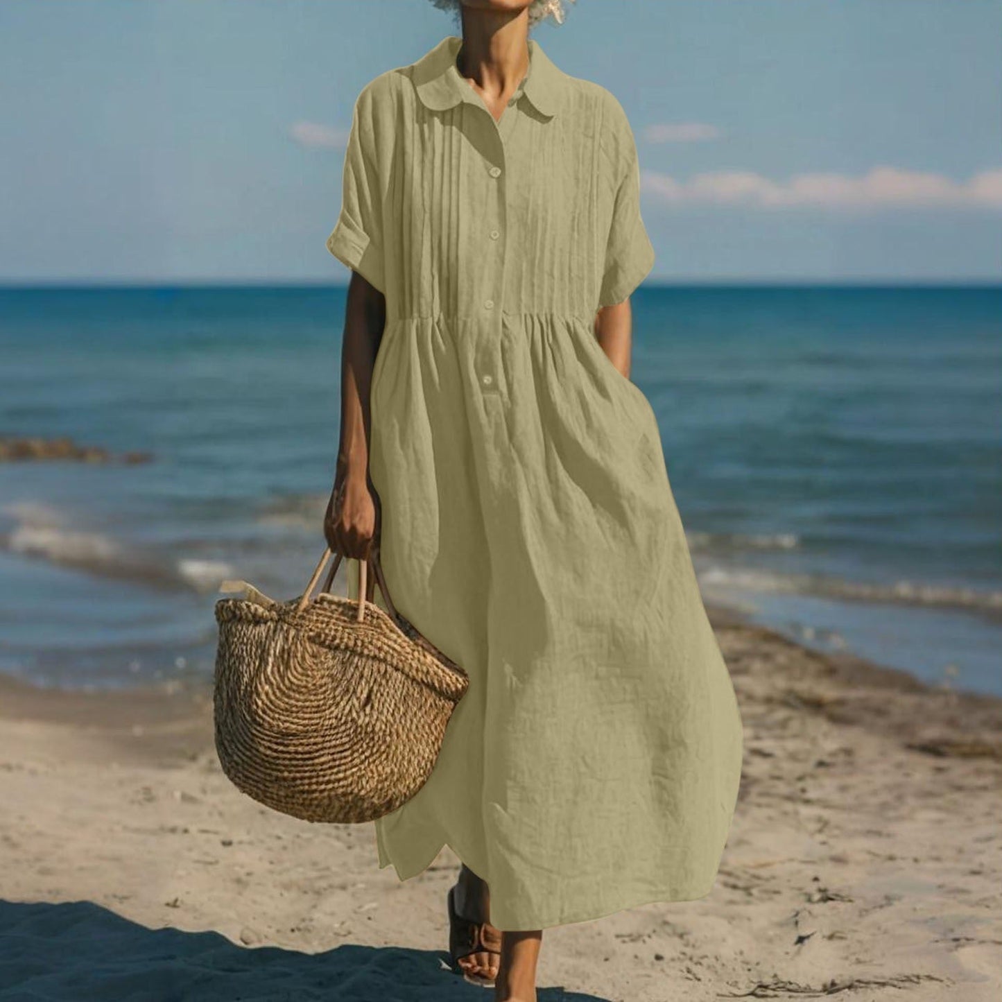 Janny - Shirt Dress Loose Short Sleeve Midi