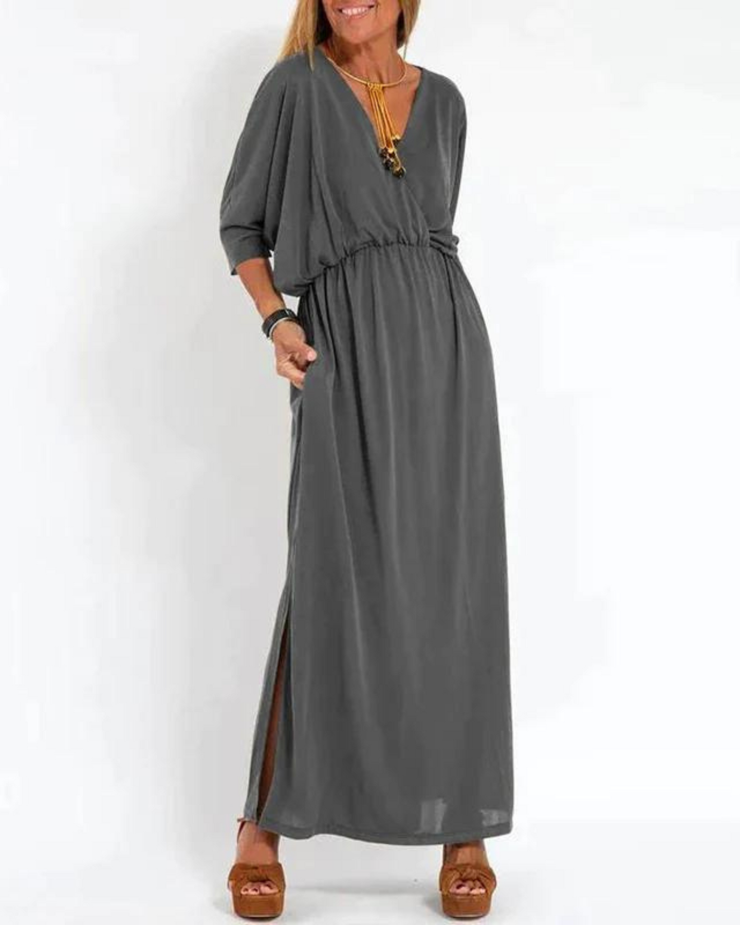 Janell | V Neck Batwing Sleeve Maxi Dress