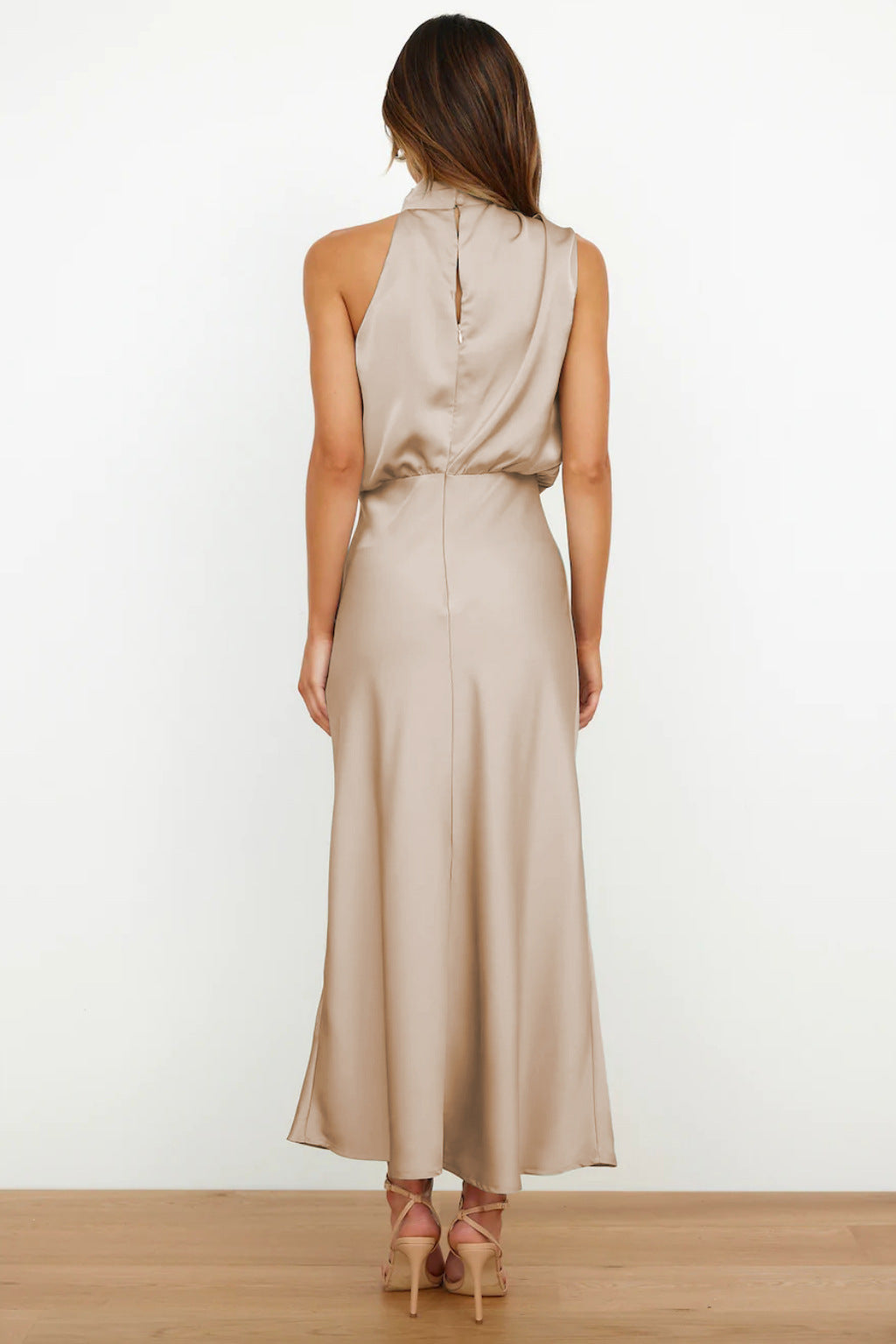 Kangana | Satin High Neck Sleeveless Maxi Dress