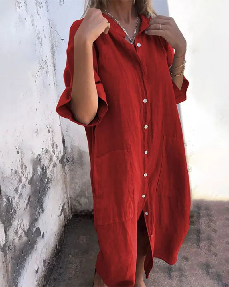 Aguilera | Oversized Button Front Midi Shirt Dress