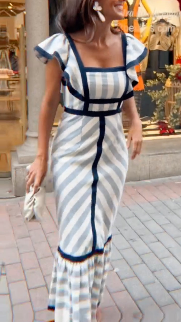 Lileeka | Maxi Dress Stripe Print Flutter Sleeve