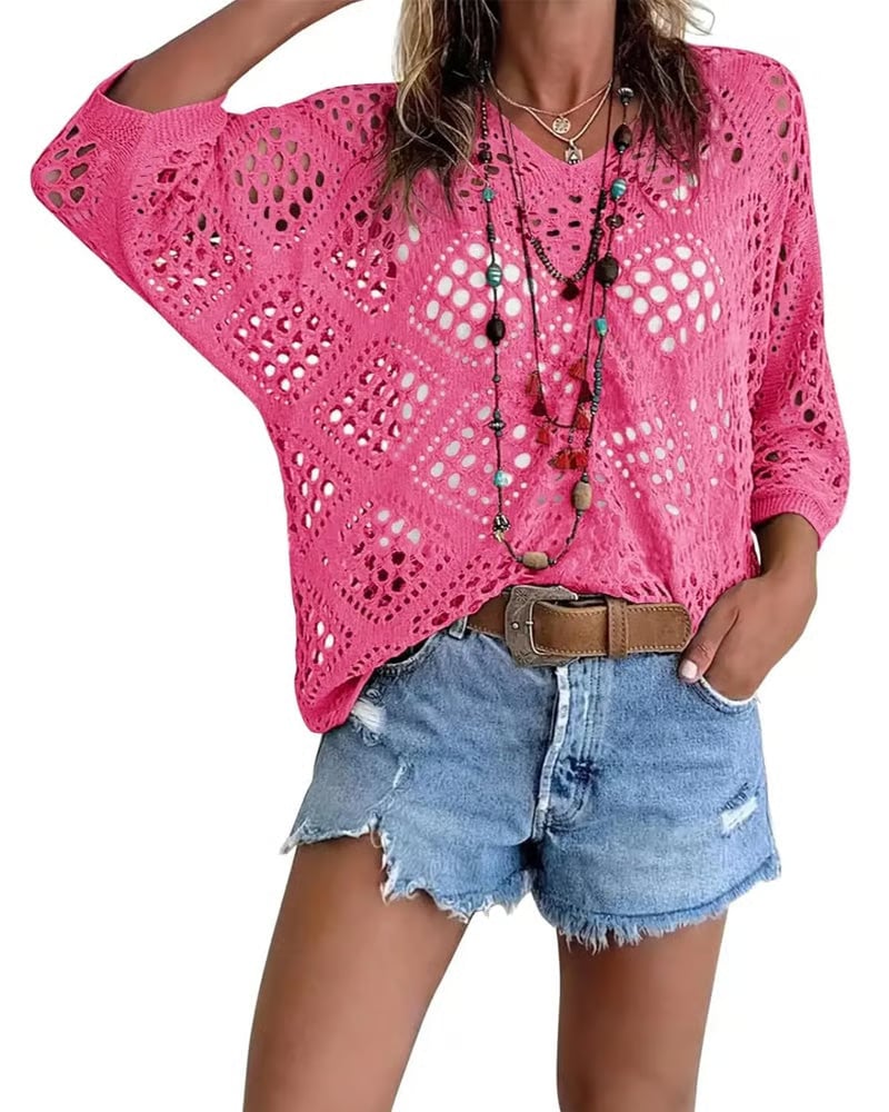 Helenia | Open Knit Three Quarter Sleeve Jumper