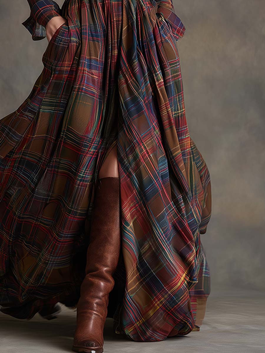 Hadasa | Checked Collared Button Front Maxi Dress
