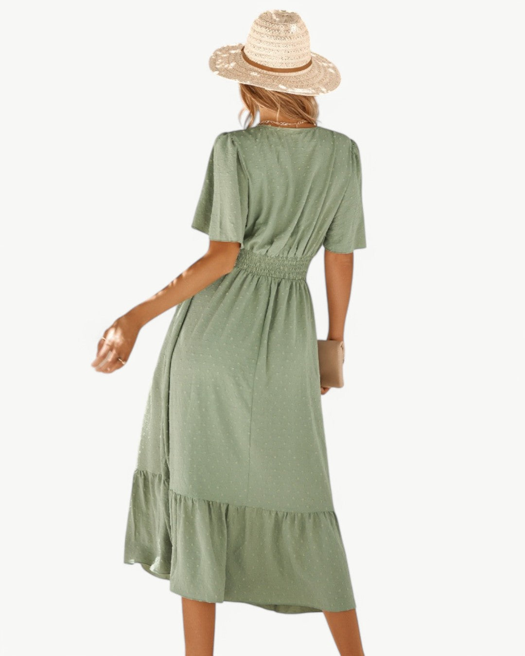 Marwa | Short Sleeve V-Neck Polka Dot Midi Dress