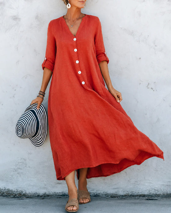 Lizie | Maxi Dress Red V Neck Button Front