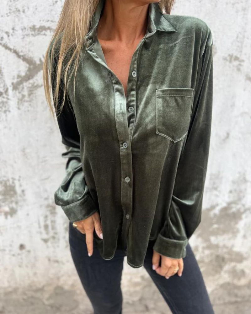 Arinka | Velvet Button Front Shirt